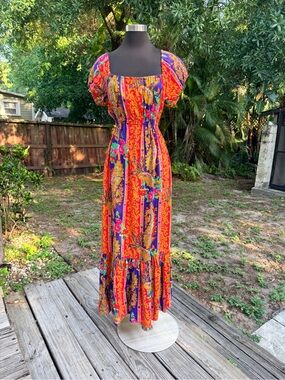 Vintage 1970s Cracker Jax Floral Paisley Boho Maxi Dress